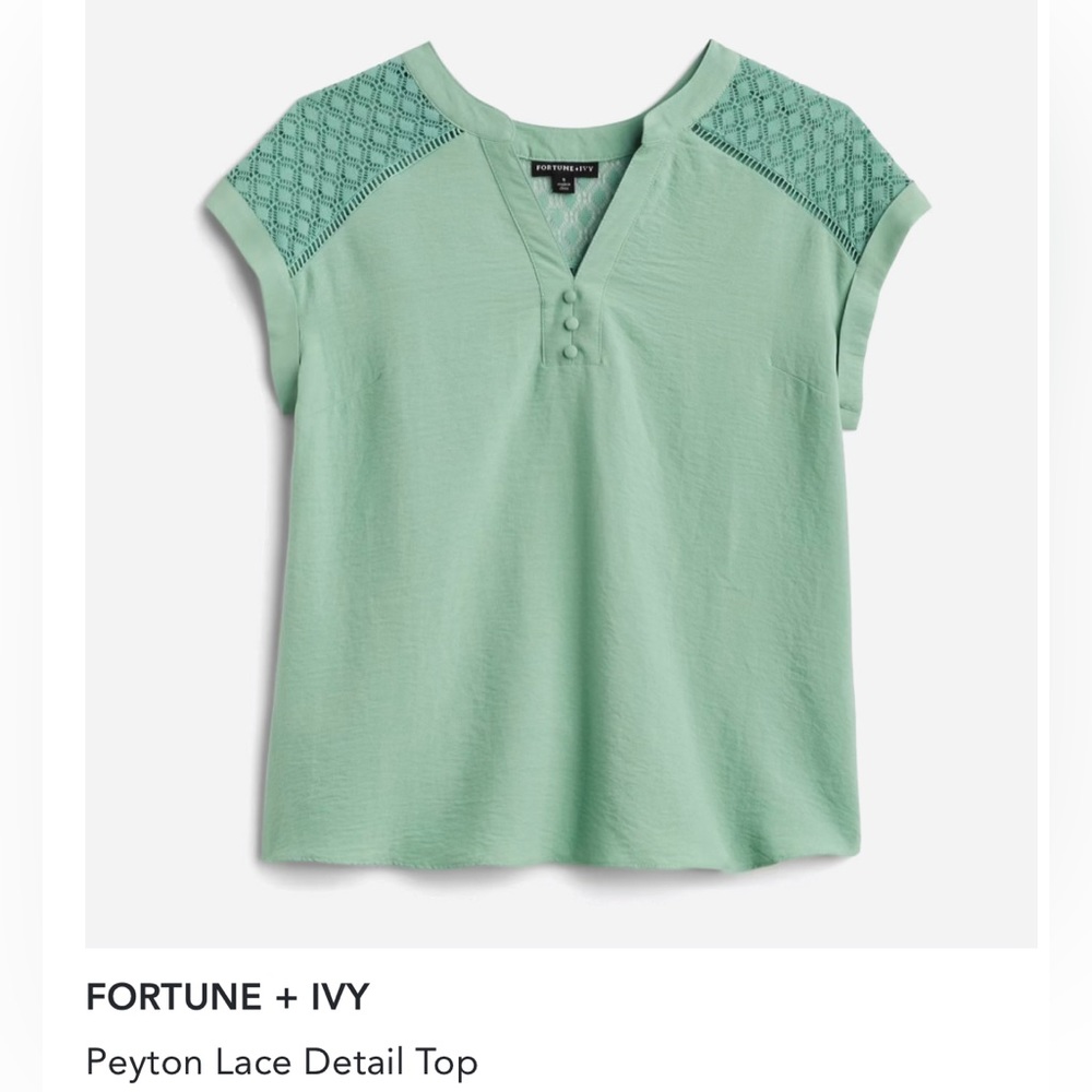Fortune & Ivy: Peyton Lace Detail Top (light green)
